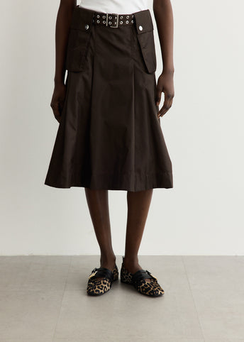 Duchesse Nylon Midi Pleated Pocket Skirt