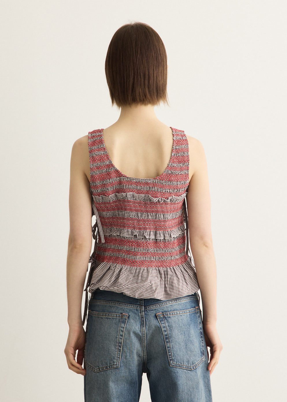 Check Cotton Smocked Tie String Top