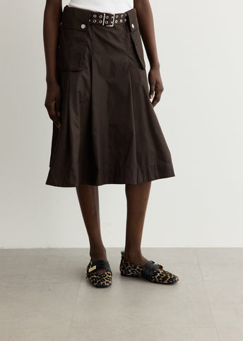 Duchesse Nylon Midi Pleated Pocket Skirt