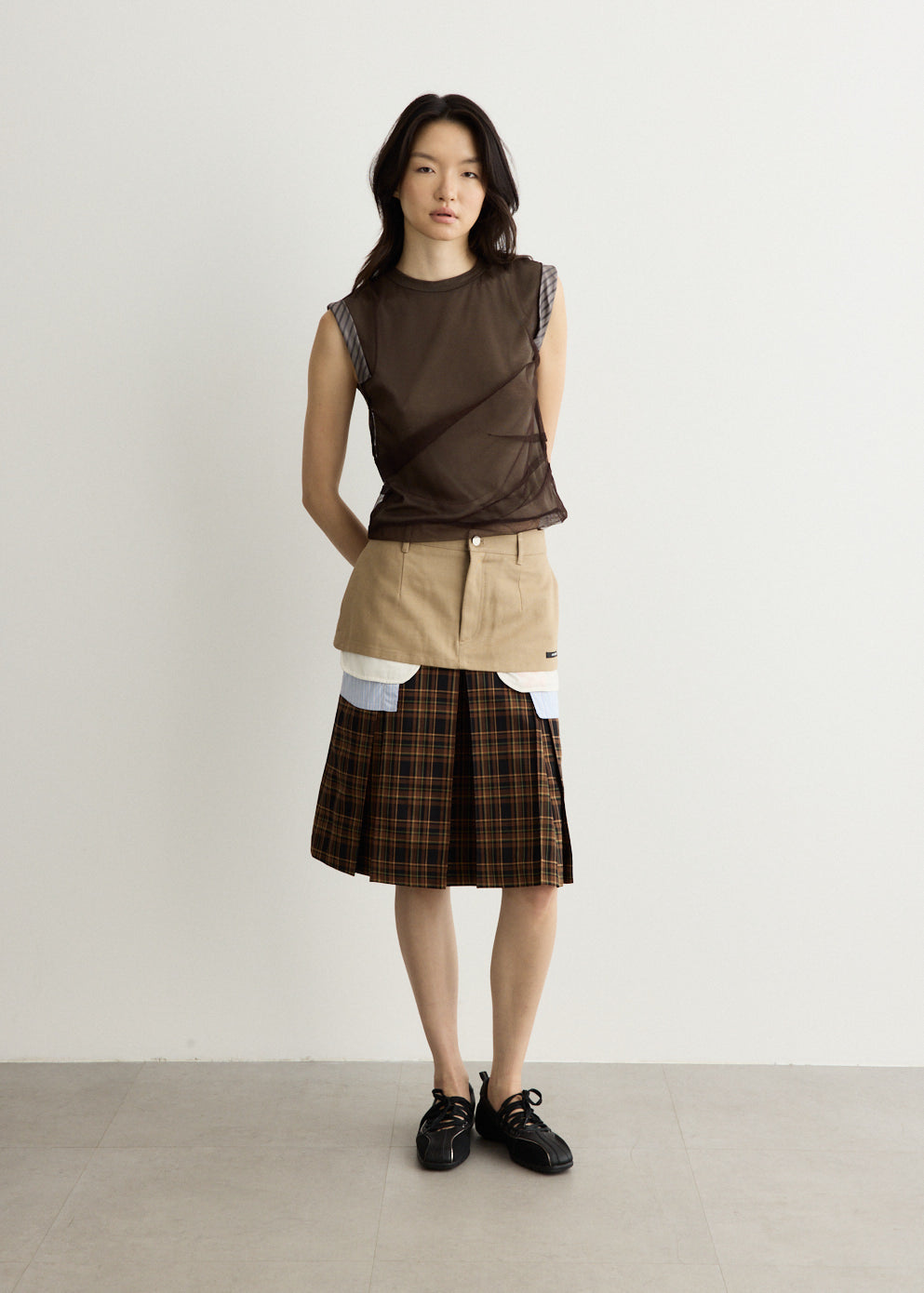 Double Layered Pleats Skirt