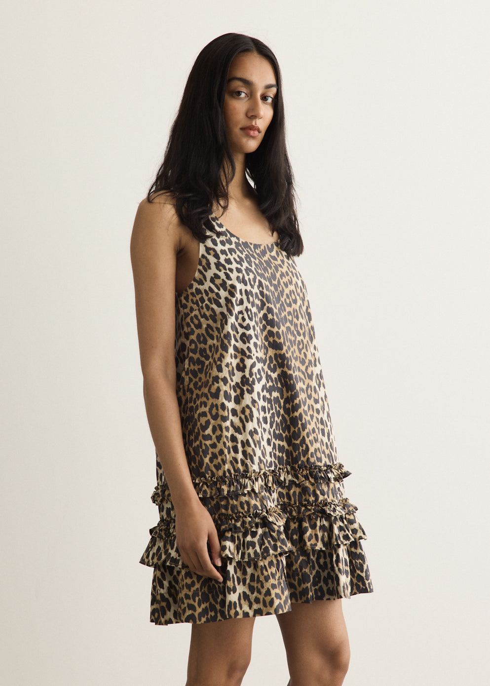 Printed Cotton Poplin U-Neck Mini Dress