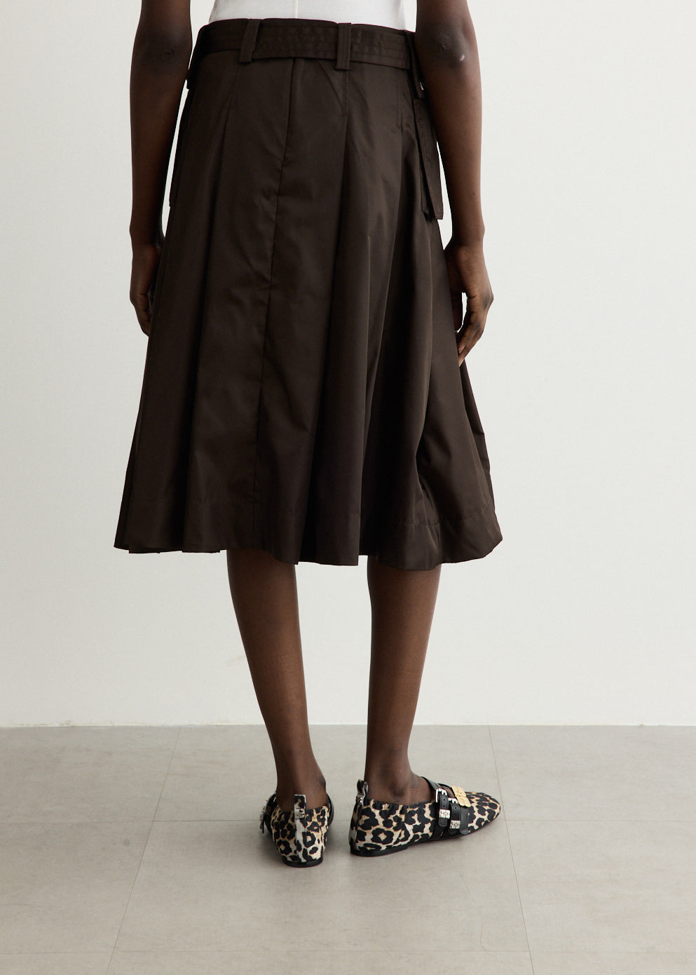 Duchesse Nylon Midi Pleated Pocket Skirt