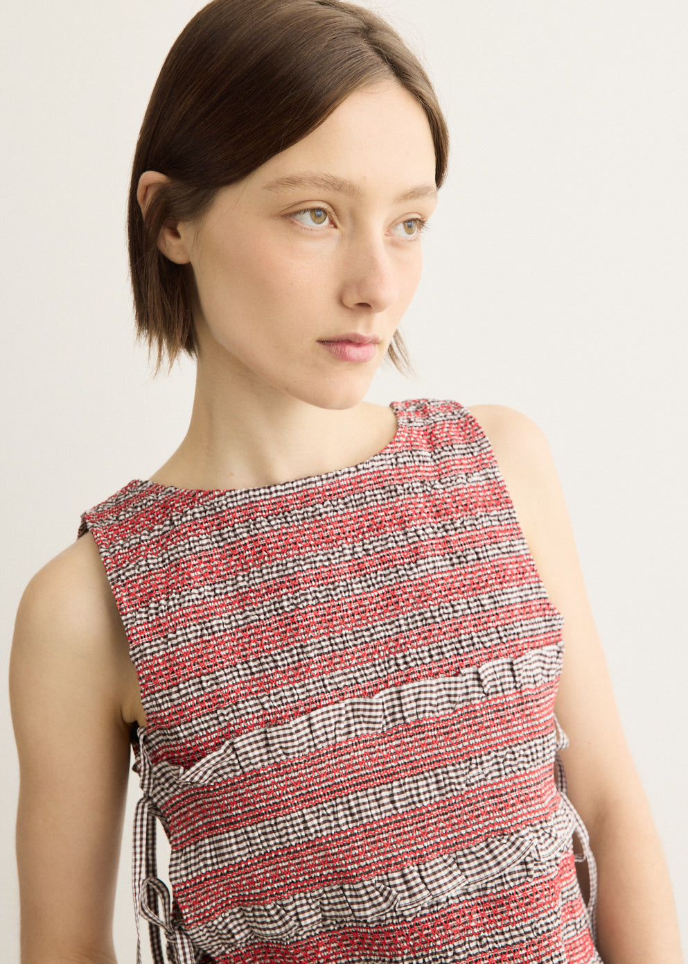 Check Cotton Smocked Tie String Top