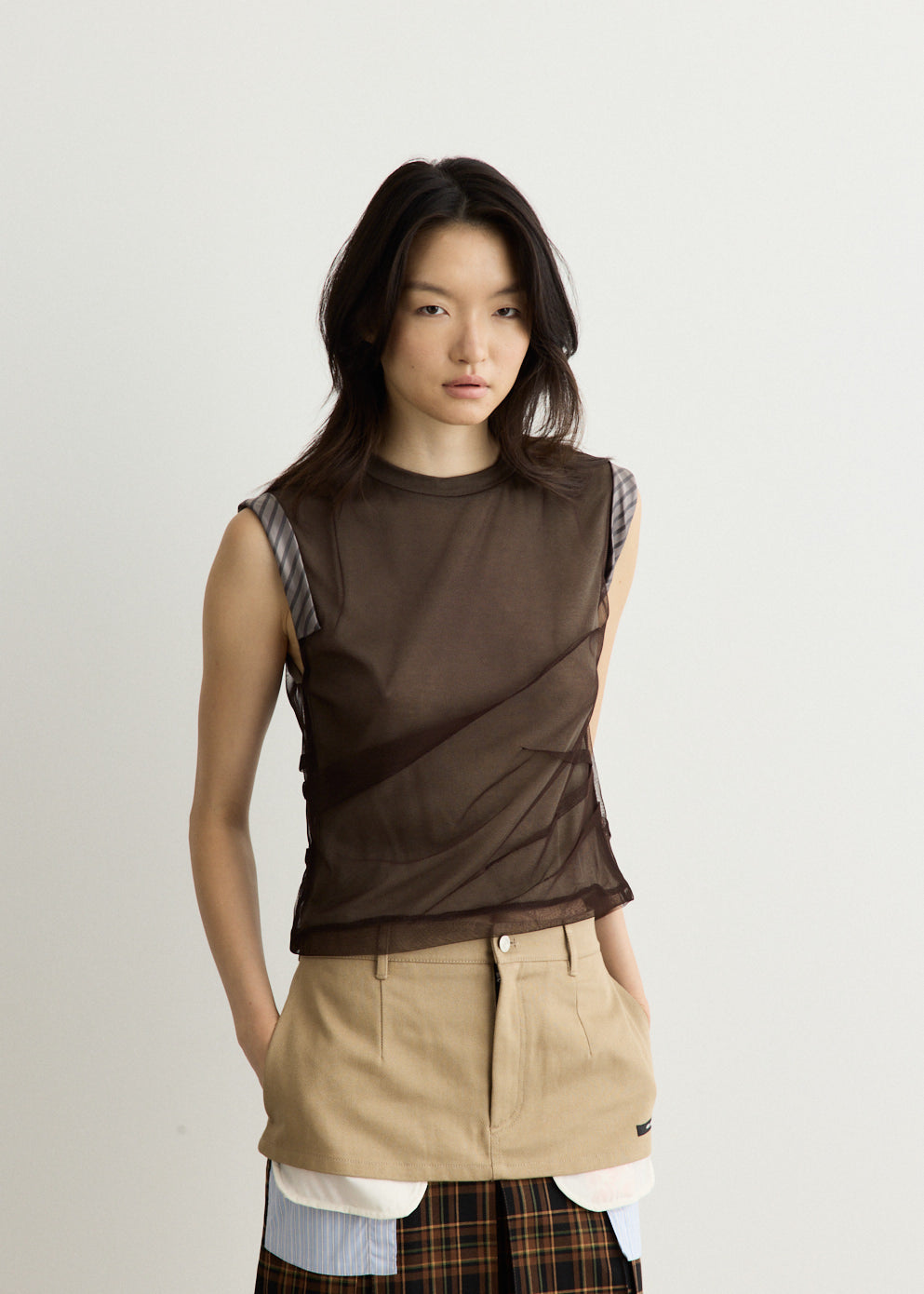 Layered Mesh Tuck & Dart Top