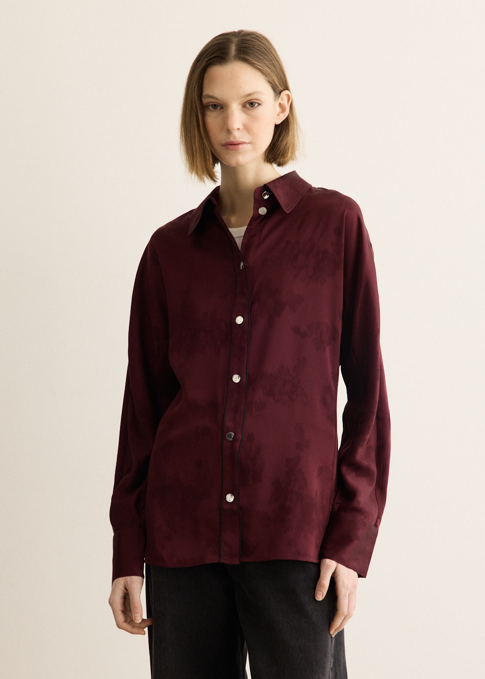 Fluid Satin Jacquard Long Sleeve Shirt