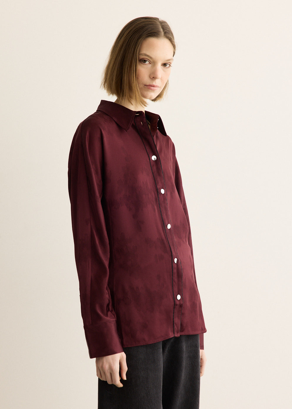 Fluid Satin Jacquard Long Sleeve Shirt