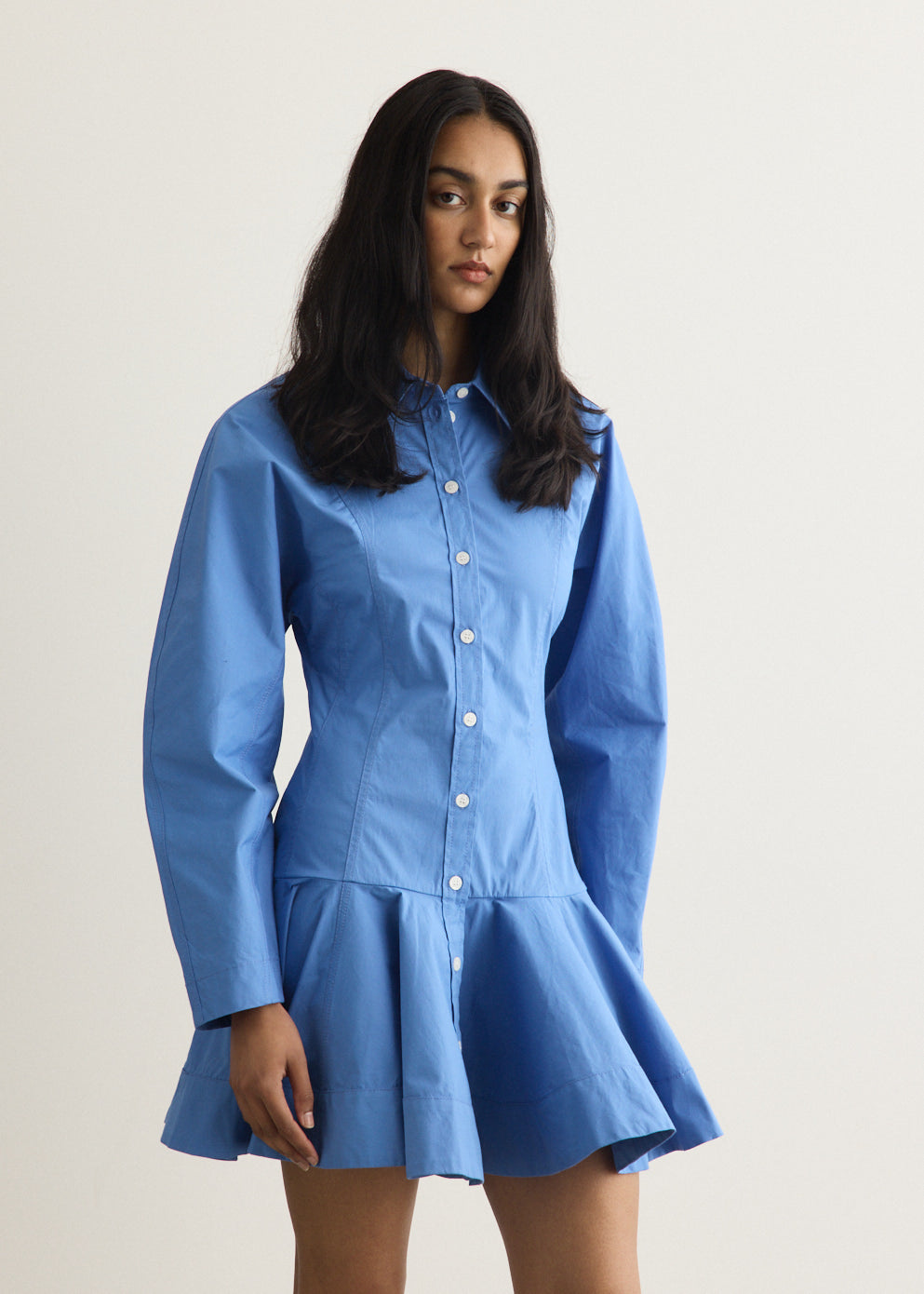 Stretch Cotton Mini Shirt Dress