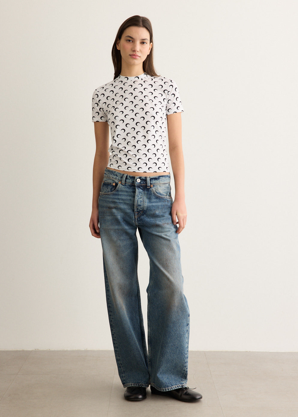 Moon Printed Jersey Short Sleeve Crewneck Top