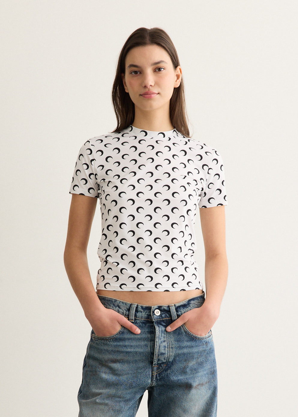 Moon Printed Jersey Short Sleeve Crewneck Top
