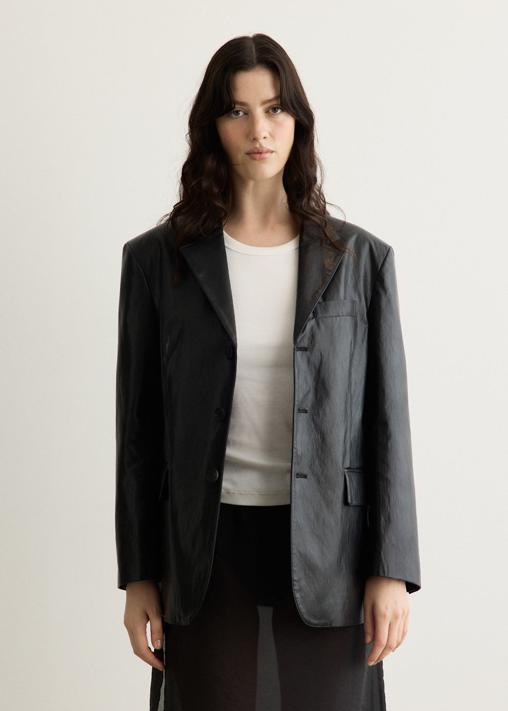 Unisex 3 Button Vegan Leather Blazer