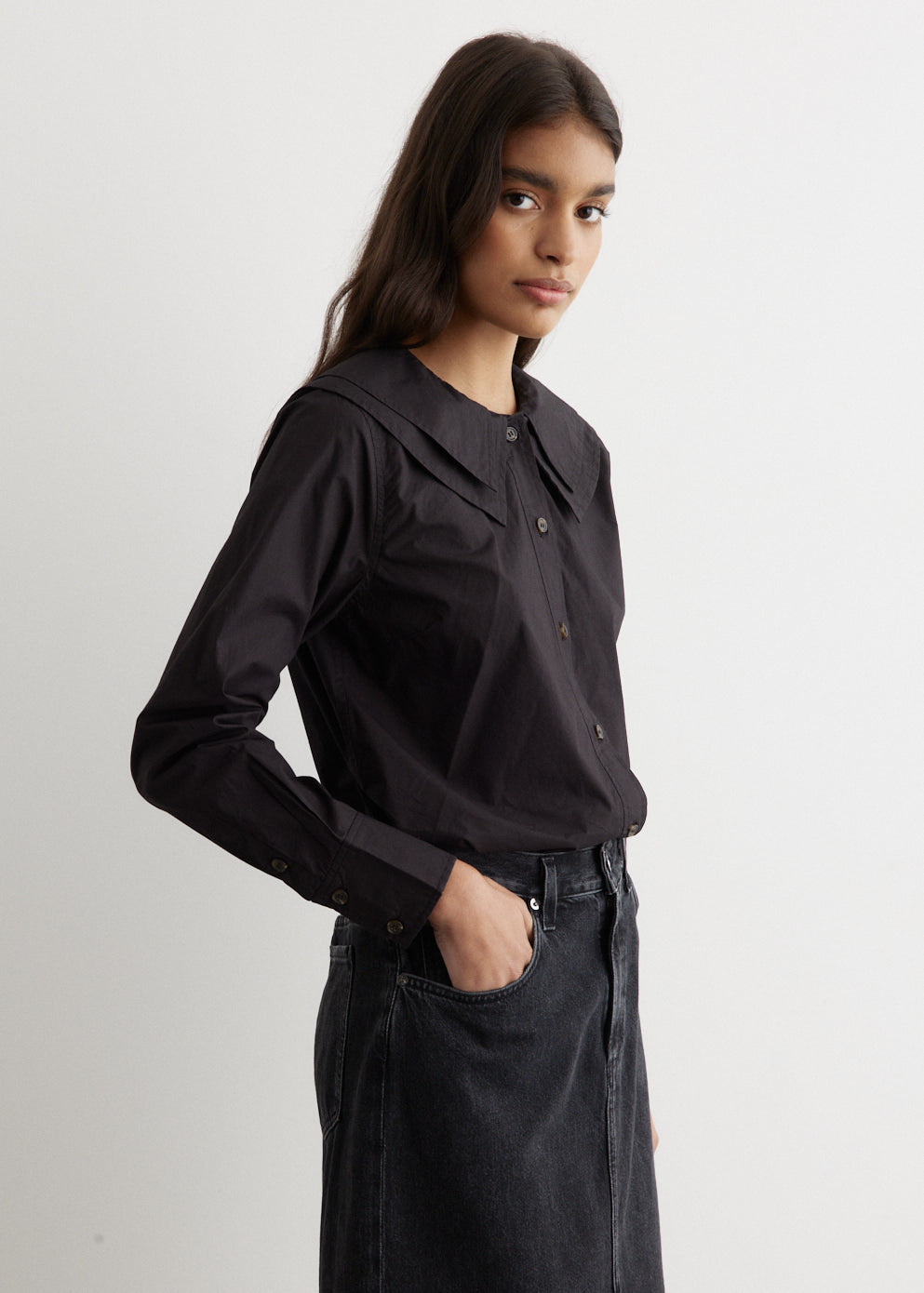 Cotton Poplin Double-Collar Shirt