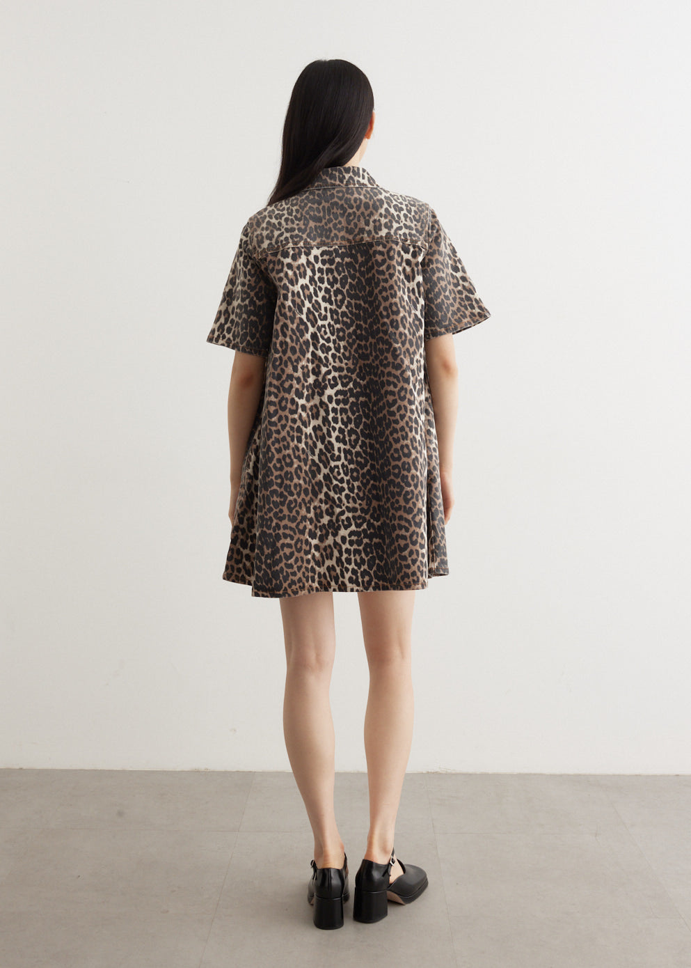 leopard denim mini dress Animal Tall Leopard Denim Mini Dress