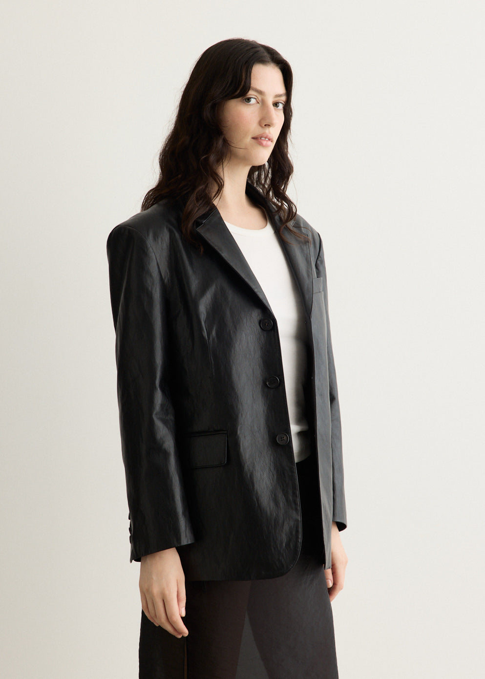 Unisex 3 Button Vegan Leather Blazer
