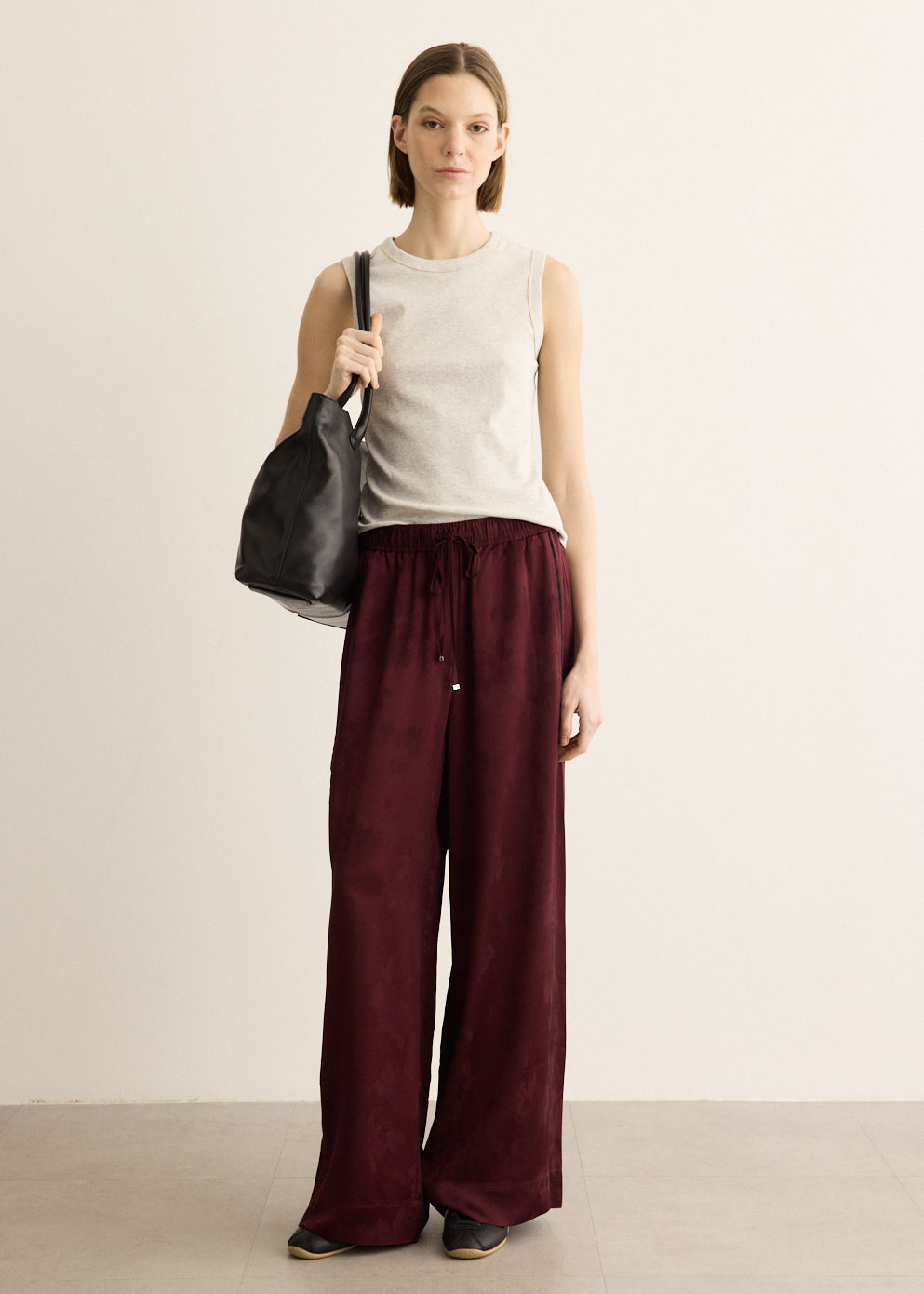 Fluid Satin Jacquard Elasticated Pants
