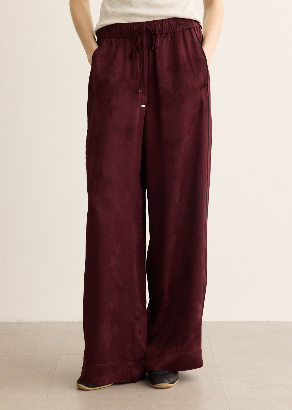 Fluid Satin Jacquard Elasticated Pants