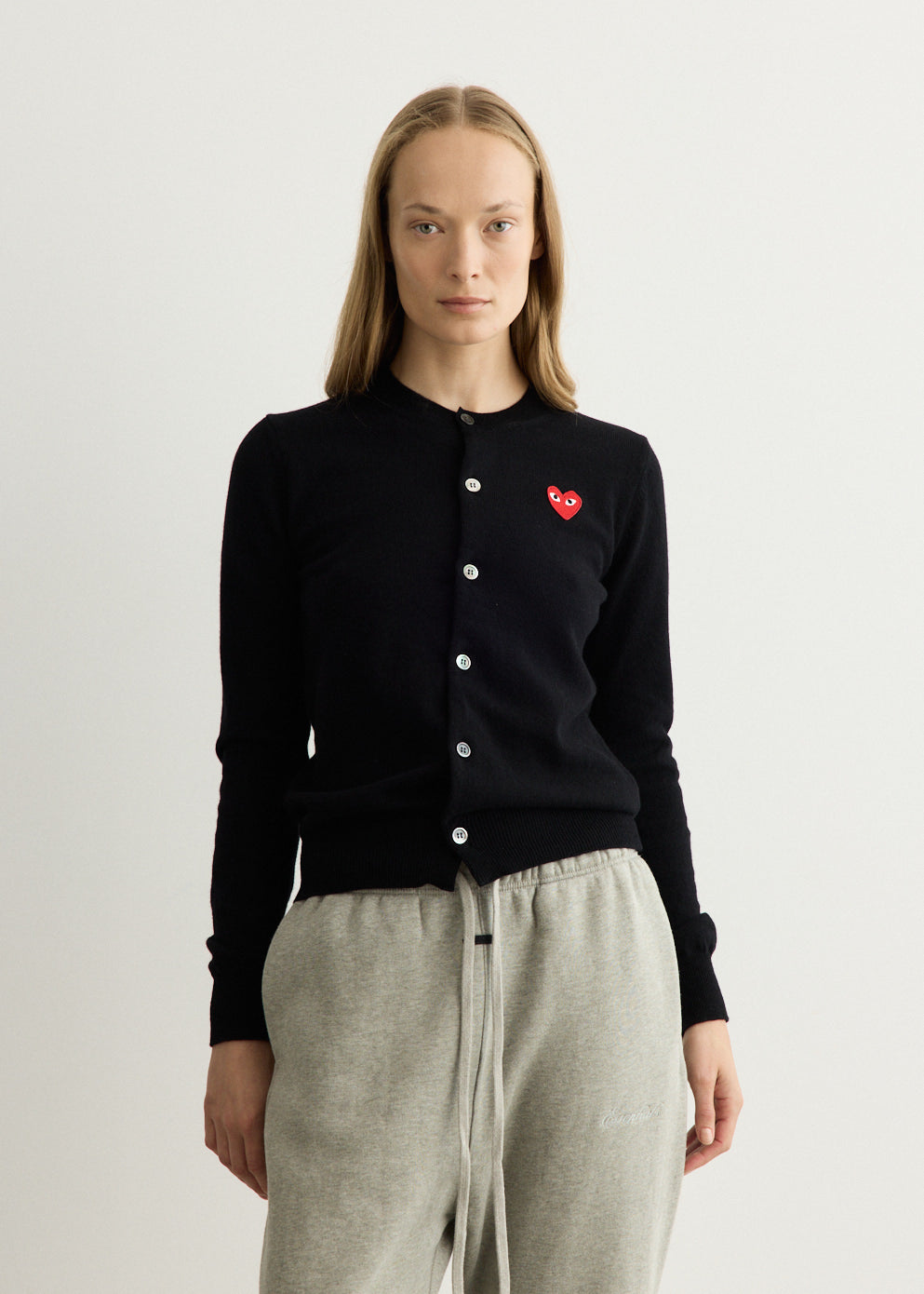 Red Emblem Heart Round Neck Cardigan