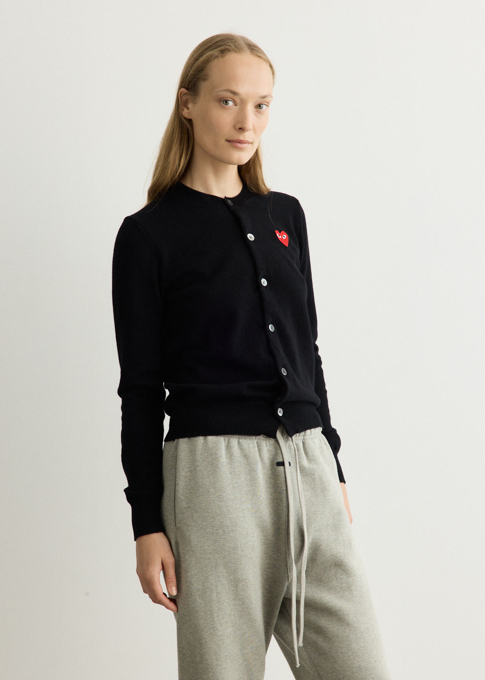 Red Emblem Heart Round Neck Cardigan