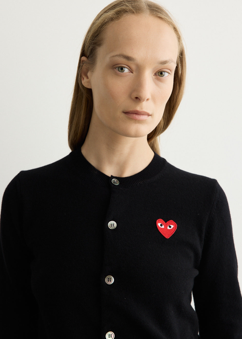 Red Emblem Heart Round Neck Cardigan