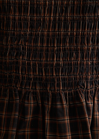 Yarn Dyed Check Smocked Tie String Top