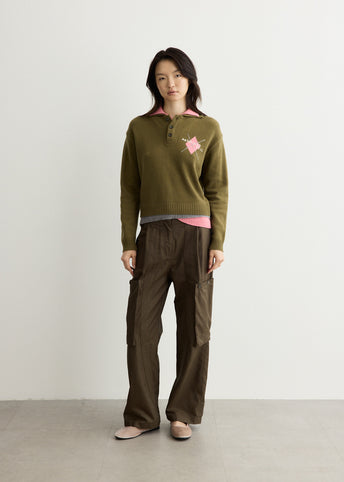 Double Collar Argyle Logo Sweater