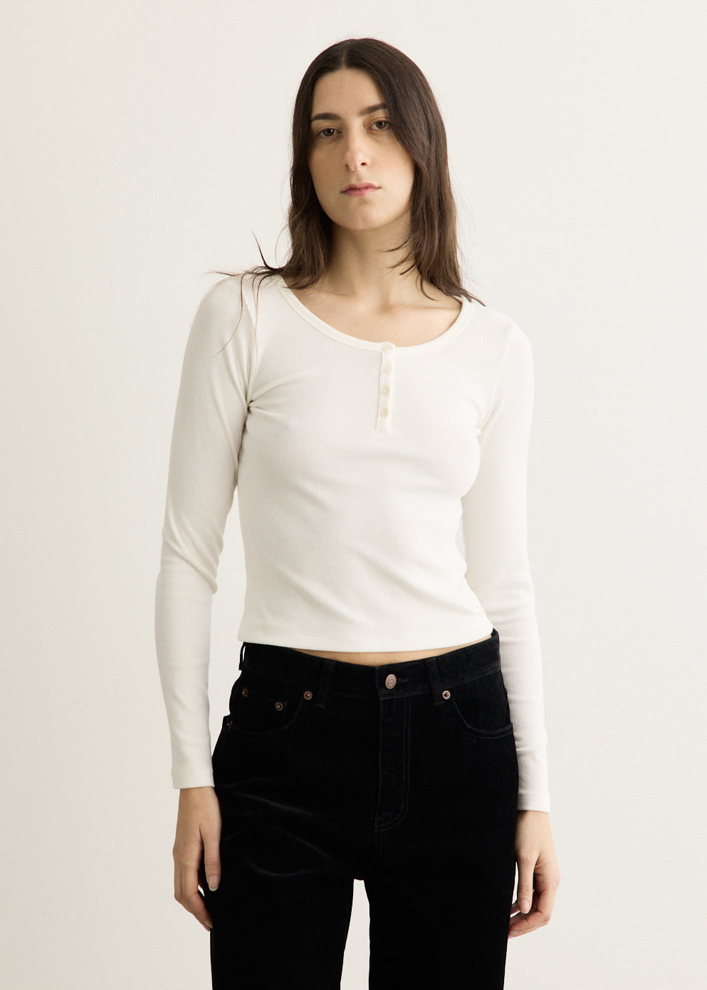 Henry-neck Long Sleeve T-Shirt