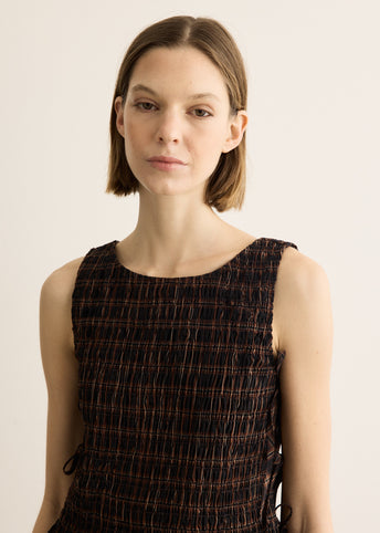 Yarn Dyed Check Smocked Tie String Top