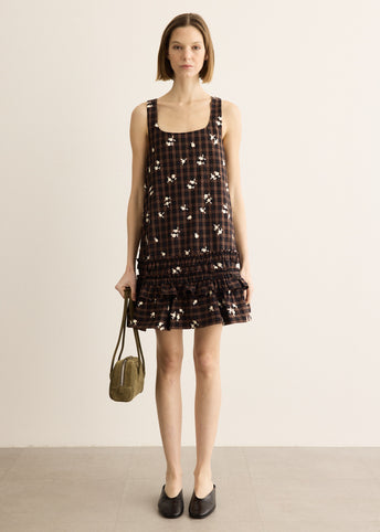 Yarn Dyed Check U-neck Mini Dress