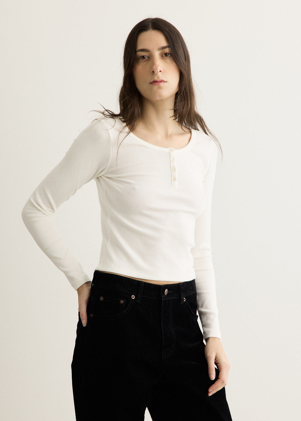 Henry-neck Long Sleeve T-Shirt