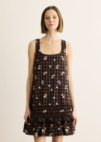 Yarn Dyed Check U-neck Mini Dress