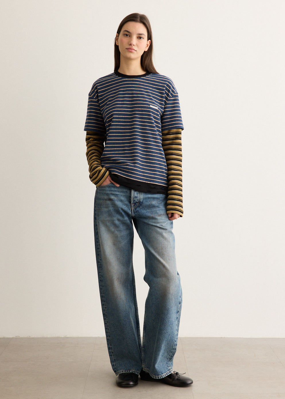 Unisex Stripe Layered Long-Sleeve T-Shirt