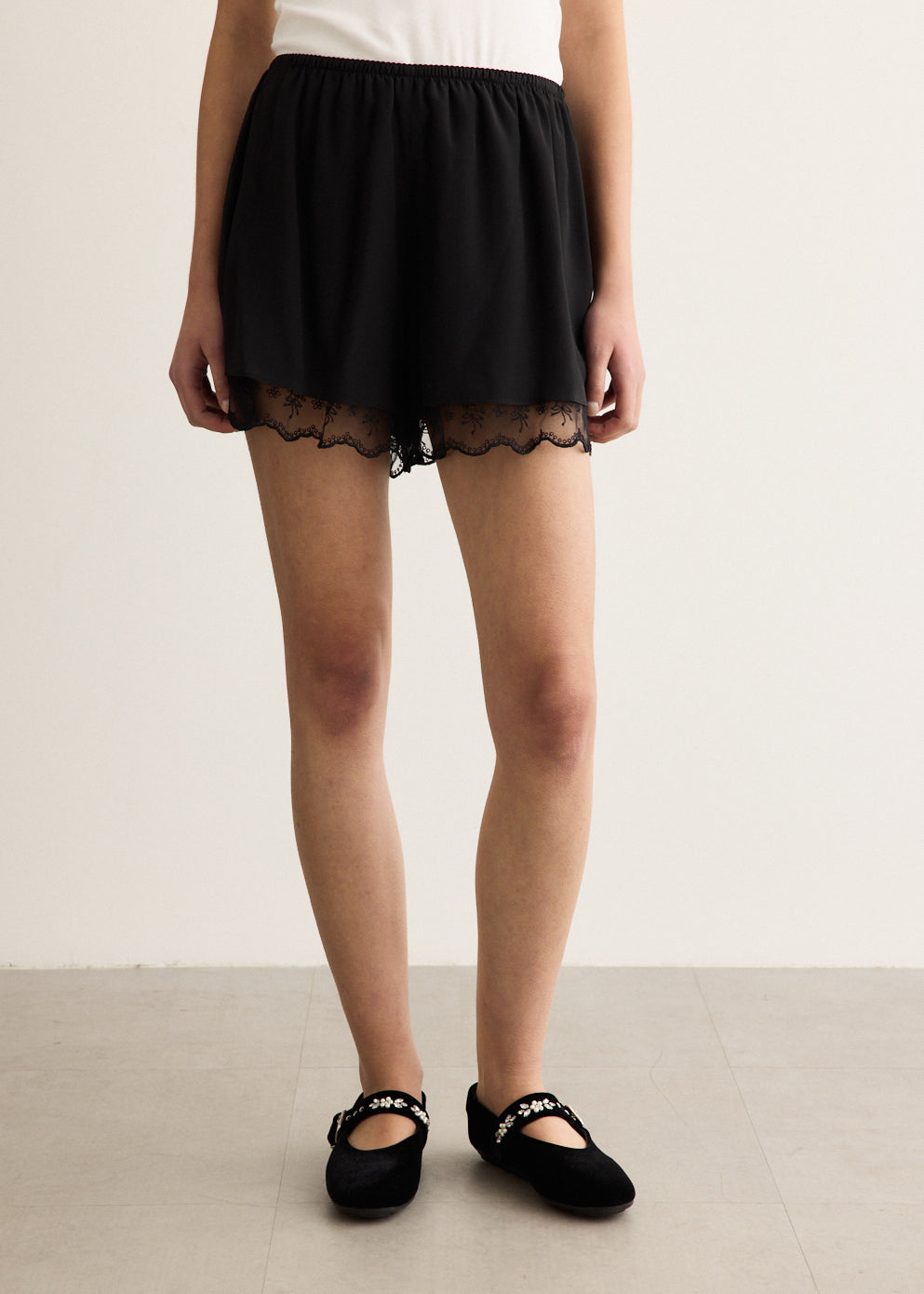 Lace Trim Negligee Shorts