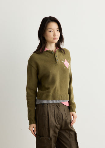 Double Collar Argyle Logo Sweater