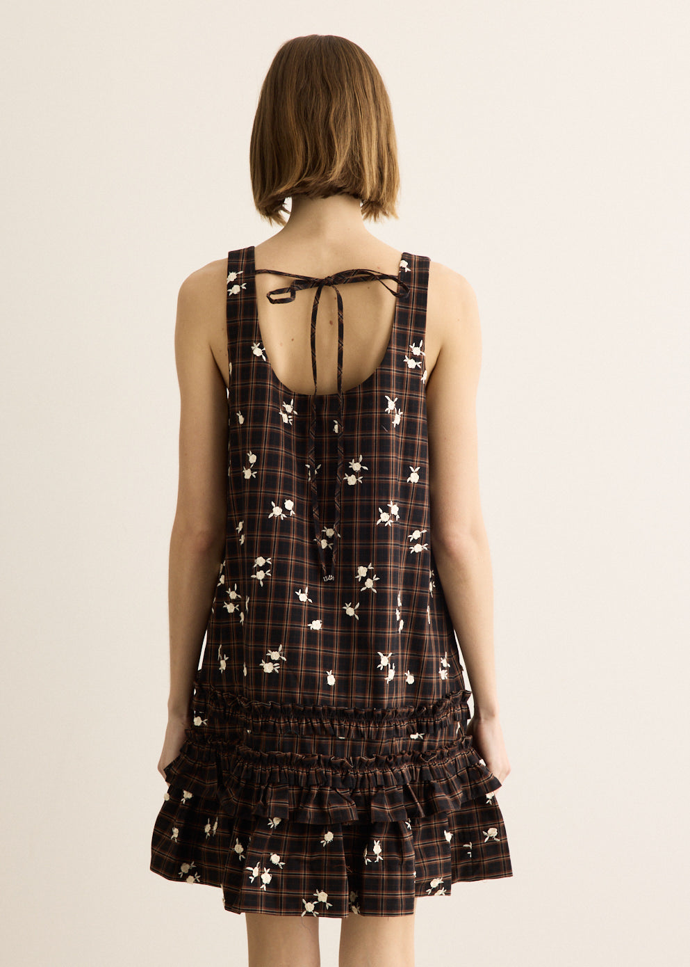 Yarn Dyed Check U-neck Mini Dress