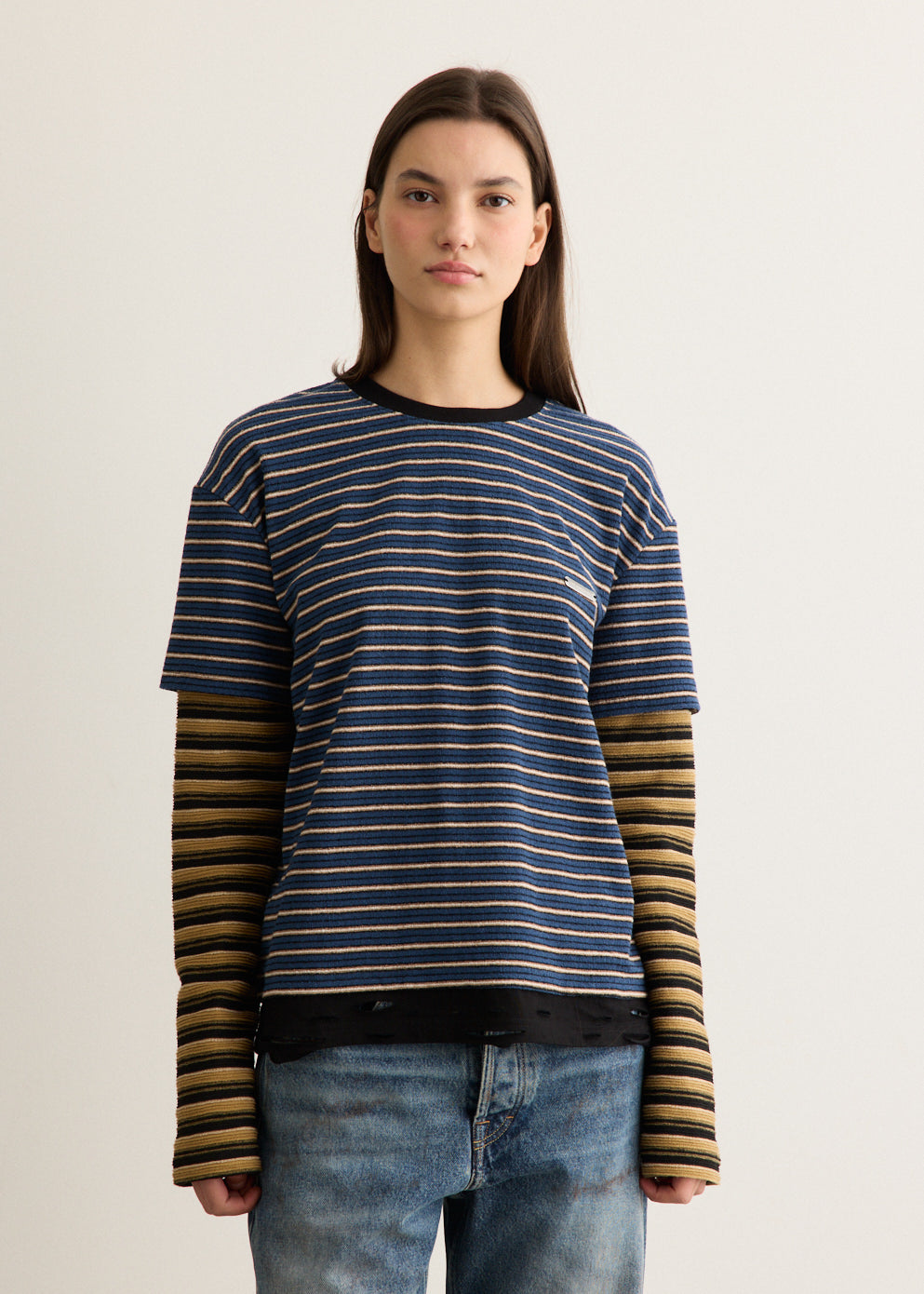 Unisex Stripe Layered Long-Sleeve T-Shirt
