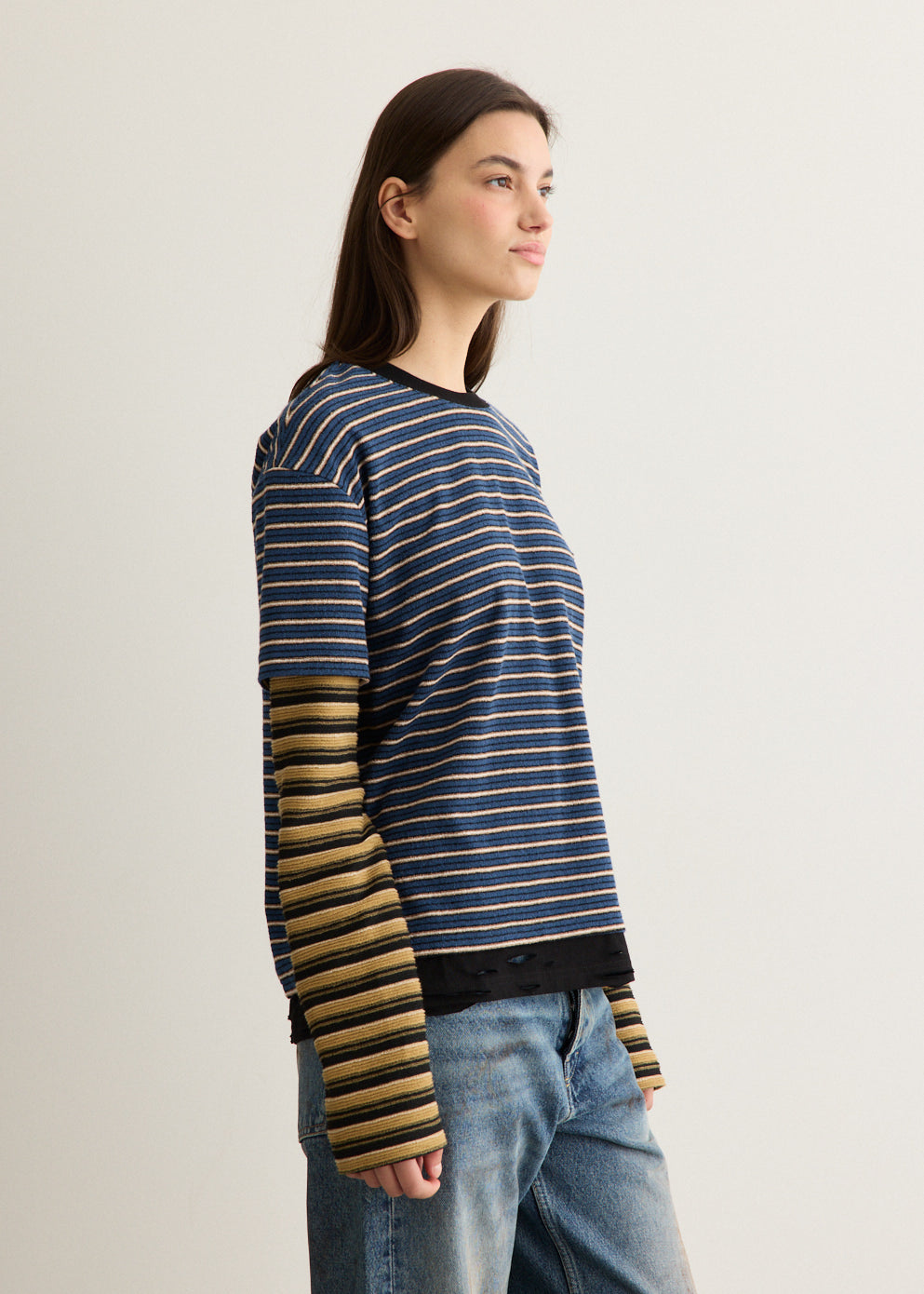Unisex Stripe Layered Long-Sleeve T-Shirt