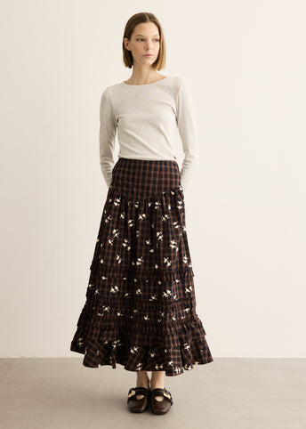 Yarn Dyed Check Long Tiered Frill Skirt