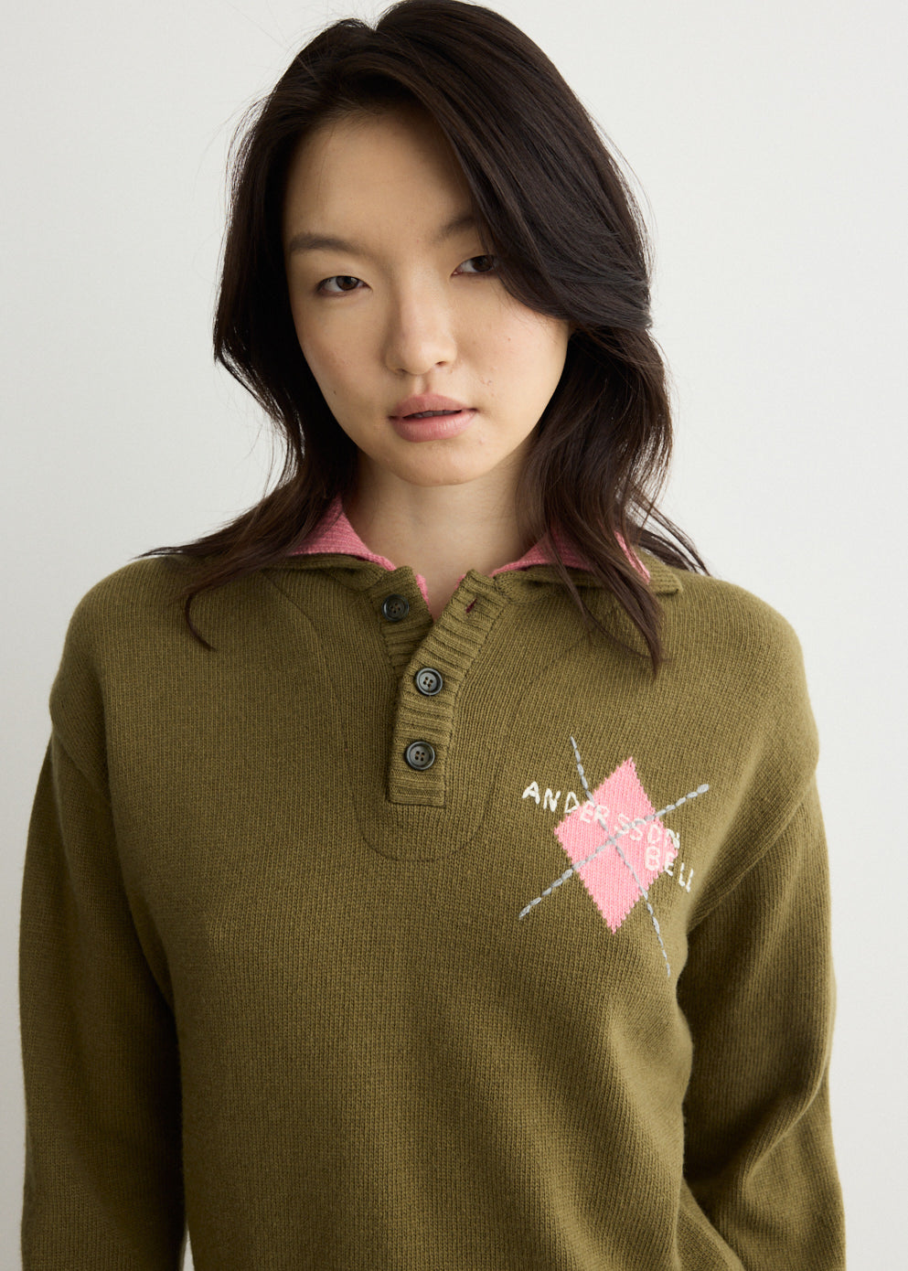 Double Collar Argyle Logo Sweater