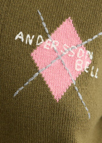 Double Collar Argyle Logo Sweater