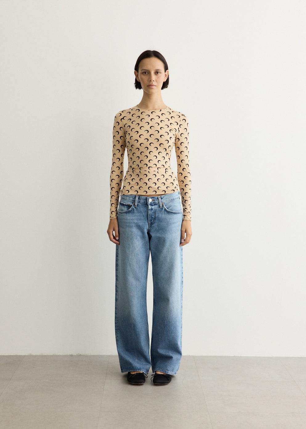 Moon Printed Jersey Long Sleeve Crewneck Top