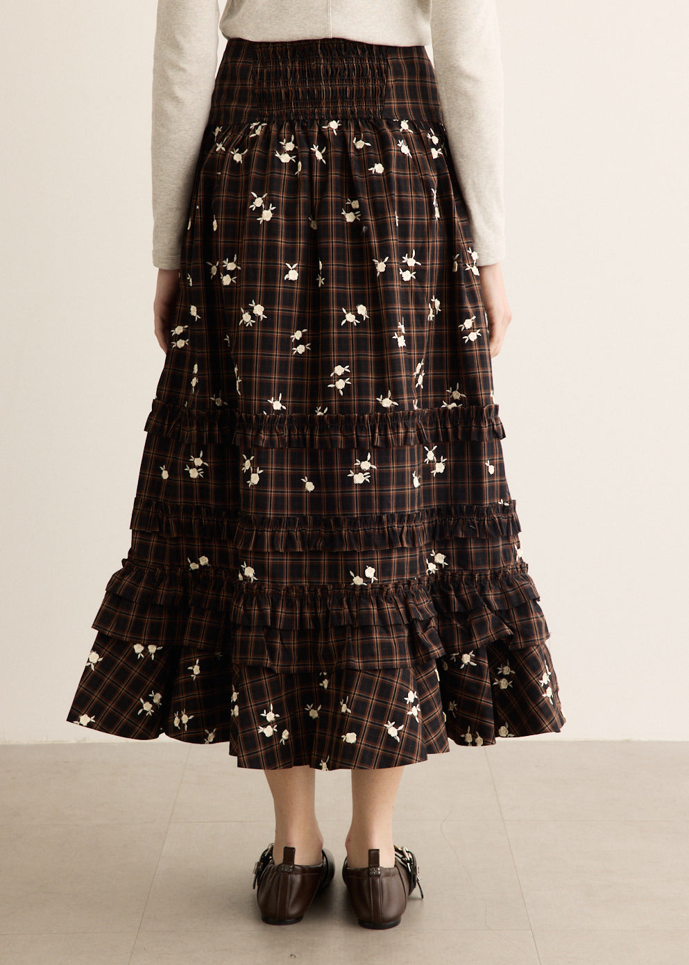 Yarn Dyed Check Long Tiered Frill Skirt