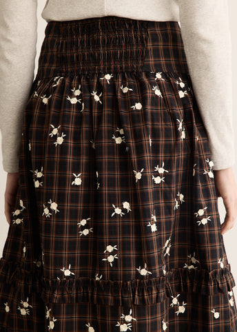 Yarn Dyed Check Long Tiered Frill Skirt