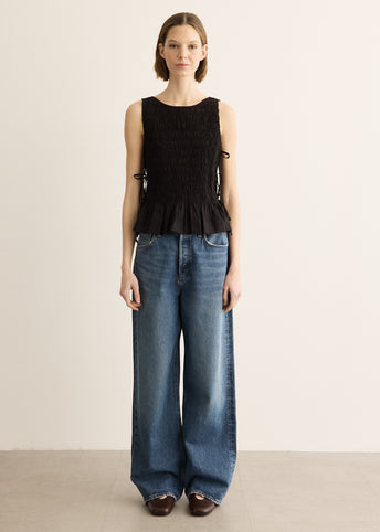 Cotton Poplin Smock Tie String Top