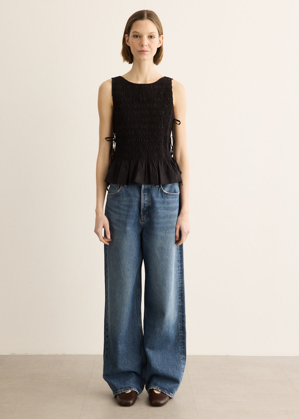 Cotton Poplin Smock Tie String Top