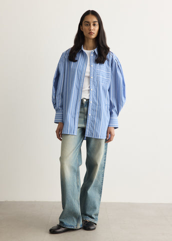 Oxford Stripe Pleated Sleeve Shirt