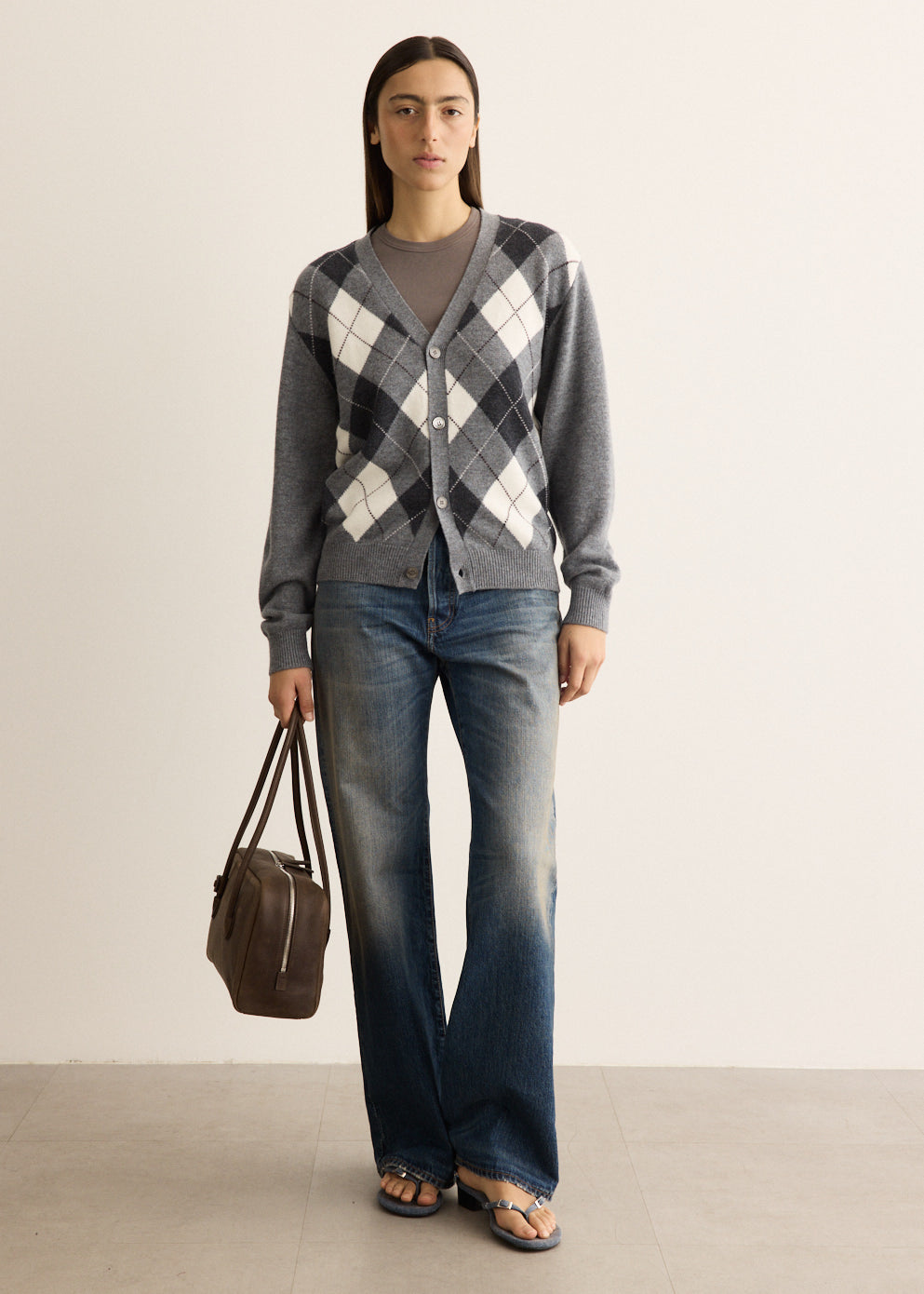 V-Neck Argyle Cardigan