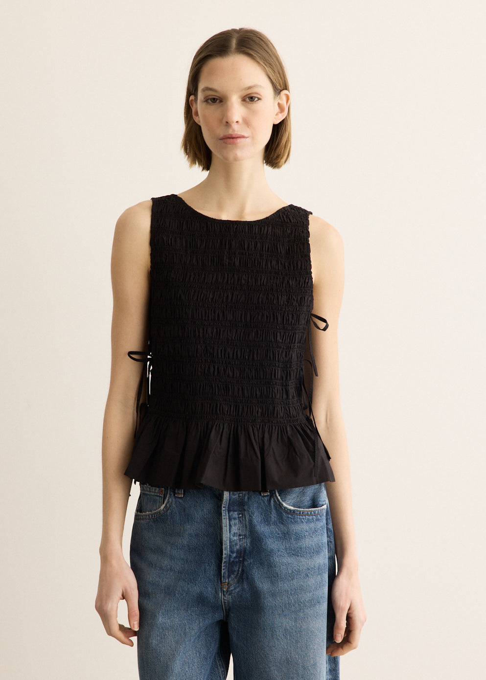 Cotton Poplin Smock Tie String Top