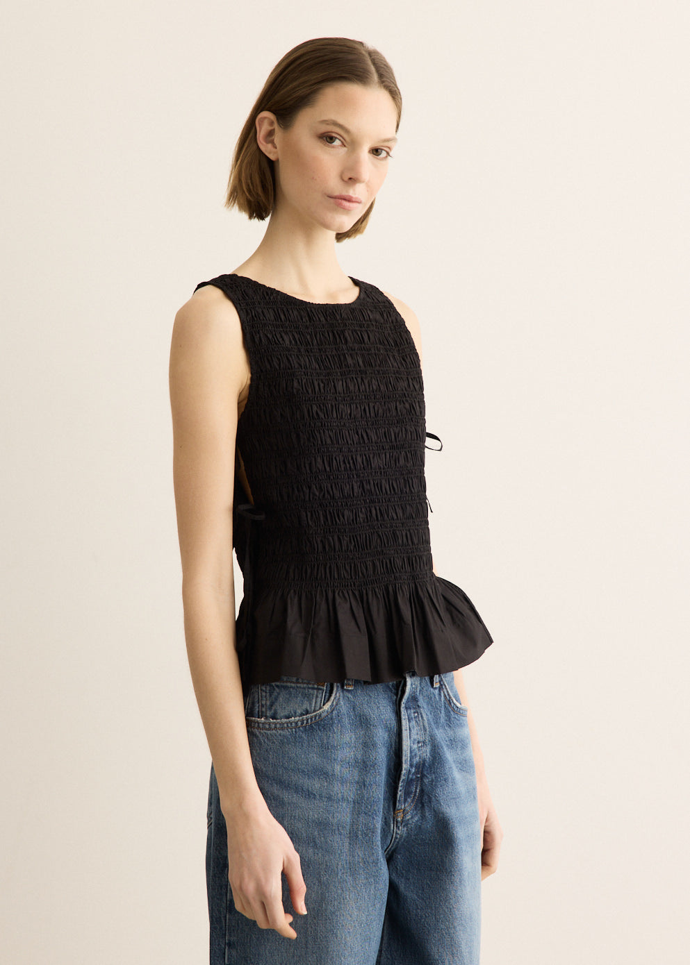 Cotton Poplin Smock Tie String Top