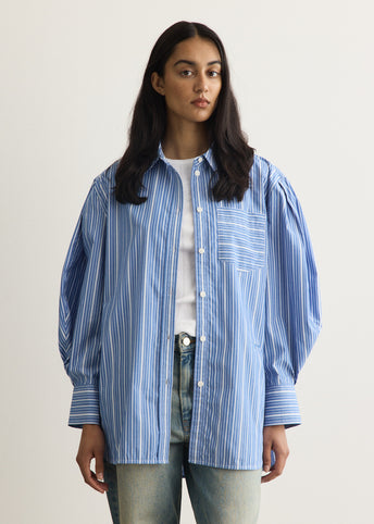 Oxford Stripe Pleated Sleeve Shirt