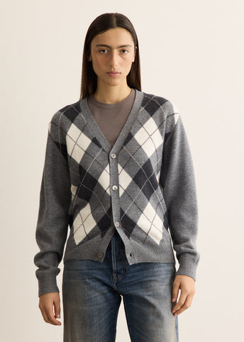 V-Neck Argyle Cardigan