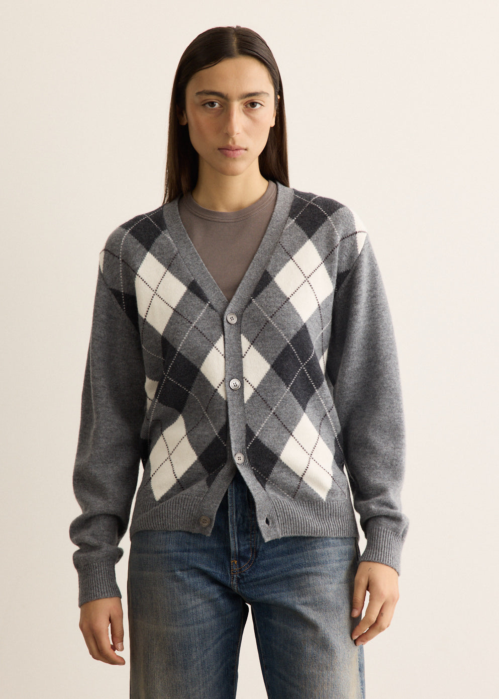 V-Neck Argyle Cardigan